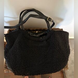 🖤 Black Sherpa Tote Bag | Cozy Everyday Carryall 🖤